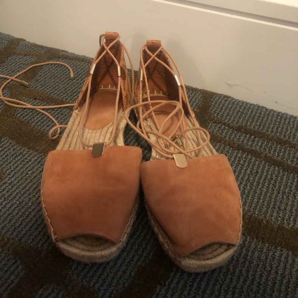 Lace up, open toe espadrilles